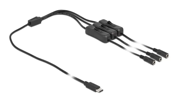 DELOCK καλώδιο USB Type-C σε 3x DC 5.5 x 2.1mm 86801, 1m, μαύρο 3 DELOCK καλώδιο USB Type-C σε 3x DC 5.5 x 2.1mm 86801, 1m, μαύρο