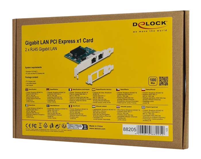 DELOCK κάρτα επέκτασης PCIe x1 σε 2x RJ45 Gigabit 88205, 1000Mbps 6 DELOCK κάρτα επέκτασης PCIe x1 σε 2x RJ45 Gigabit 88205, 1000Mbps - Image 4