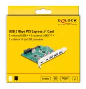 DELOCK κάρτα επέκτασης PCIe x1 σε 3x USB/2x USB-C/19-pin 90109, 5Gbps 4