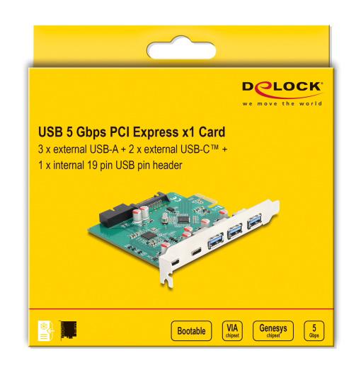 DELOCK κάρτα επέκτασης PCIe x1 σε 3x USB/2x USB-C/19-pin 90109, 5Gbps 6 DELOCK κάρτα επέκτασης PCIe x1 σε 3x USB/2x USB-C/19-pin 90109, 5Gbps - Image 4