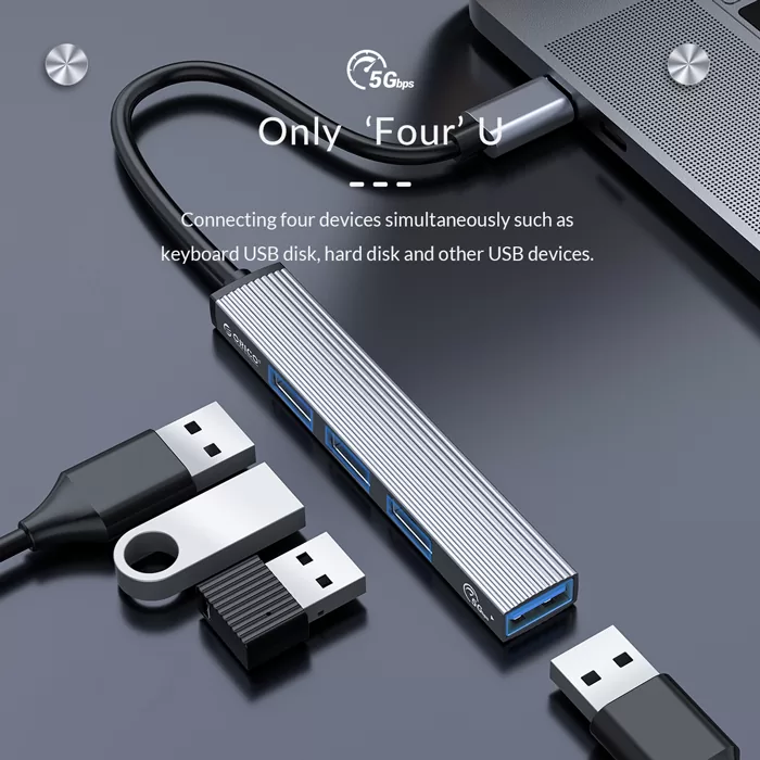 ORICO USB hub AH-13, 4x θυρών, USB 3.0, 5Gbps, USB-C σύνδεση, γκρι 4 ORICO USB hub AH-13, 4x θυρών, USB 3.0, 5Gbps, USB-C σύνδεση, γκρι - Image 2