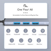 ORICO USB hub AH-13, 4x θυρών, USB 3.0, 5Gbps, USB-C σύνδεση, γκρι 3
