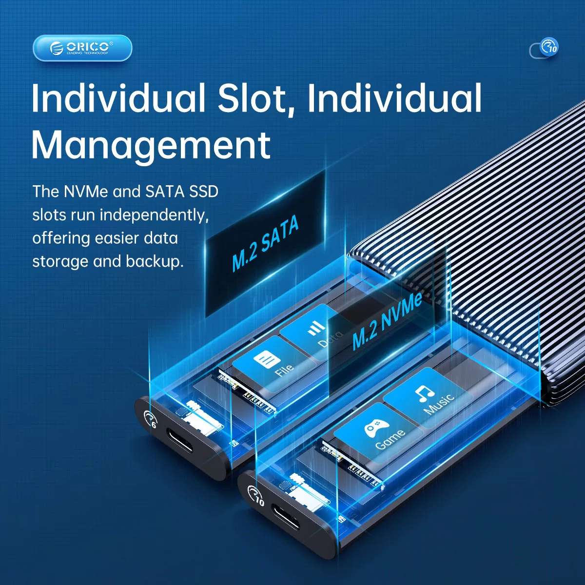 ORICO θήκη για 2x M.2 NVME SSD AM2C3-2N, 10Gbps, tool free, γκρι 4 ORICO θήκη για 2x M.2 NVME SSD AM2C3-2N, 10Gbps, tool free, γκρι - Image 2
