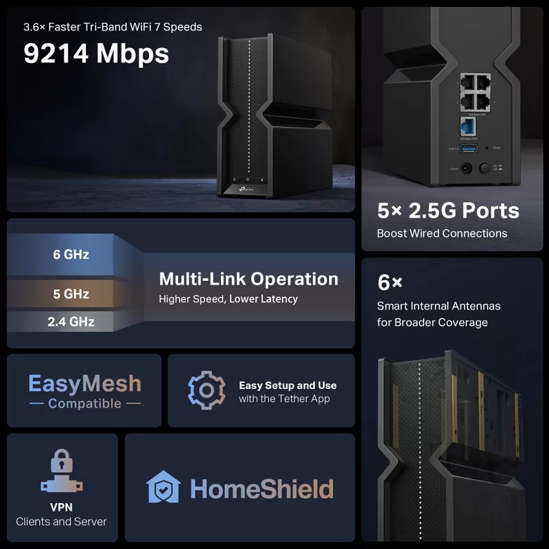 TP-LINK router Archer BE550, WiFi 7, 9214Mbps BE9300, Tri-Band, Ver. 1.0 5 TP-LINK router Archer BE550, WiFi 7, 9214Mbps BE9300, Tri-Band, Ver. 1.0 - Image 3