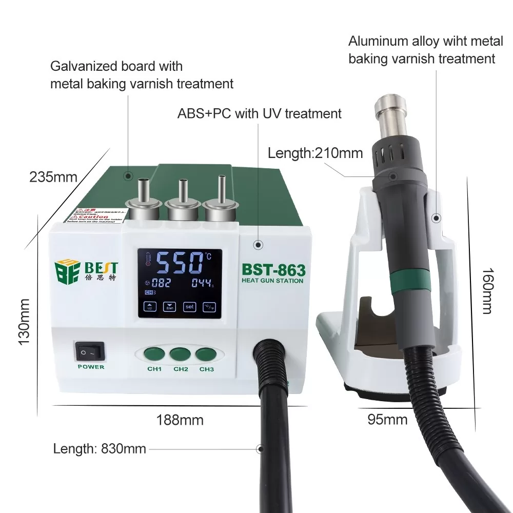 BEST σταθμός θερμού αέρα BST-863, 1200W, touch screen 6 BEST σταθμός θερμού αέρα BST-863, 1200W, touch screen - Image 4