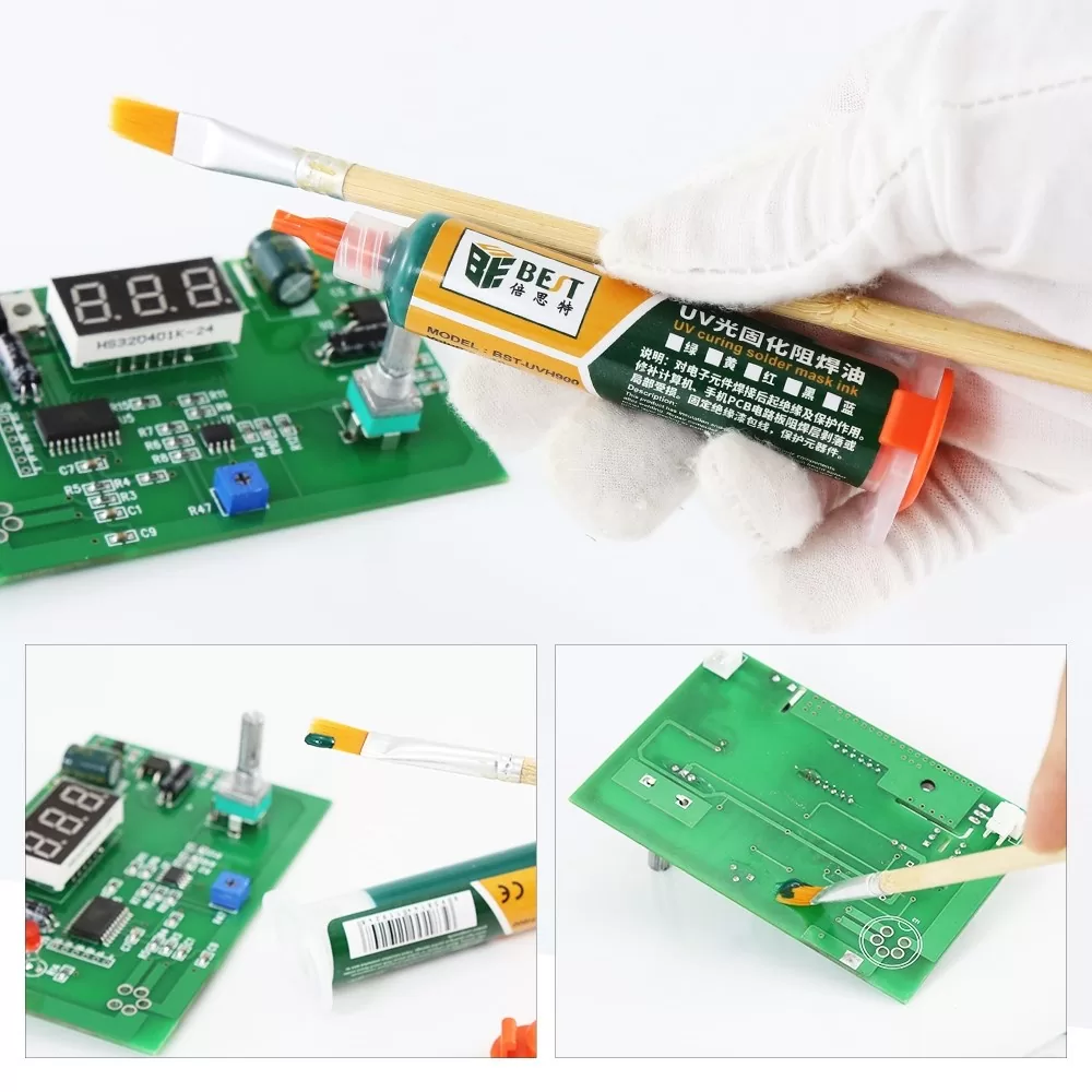 BEST PCB Repairing UV Solder mask ink BST-UVH900, 10cc, πράσινο 4 BEST PCB Repairing UV Solder mask ink BST-UVH900, 10cc, πράσινο - Image 2