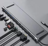 POWERTECH docking station BYL-2003, 11 θυρών, βάση laptop, USB-C, γκρι 2