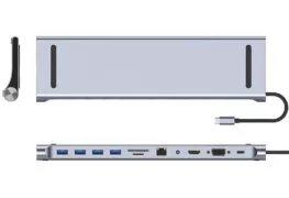 POWERTECH docking station BYL-2003, 11 θυρών, βάση laptop, USB-C, γκρι 4