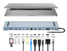 POWERTECH docking station BYL-2003U2, 12 θυρών, βάση laptop, USB-C, γκρι 2