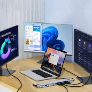 POWERTECH docking station BYL-2003U2, 12 θυρών, βάση laptop, USB-C, γκρι 4