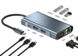 POWERTECH docking station BYL-2311 8 θυρών, USB-C σύνδεση, 100W PD, γκρι 2