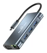 POWERTECH docking station BYL-2311 8 θυρών, USB-C σύνδεση, 100W PD, γκρι 1