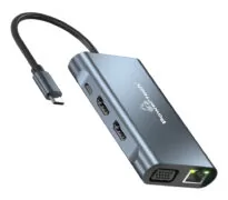 POWERTECH docking station BYL-2311 8 θυρών, USB-C σύνδεση, 100W PD, γκρι 6