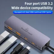POWERTECH USB hub CAB-UC082, 4x θυρών, 10Gbps, USB-C σύνδεση, γκρι 2