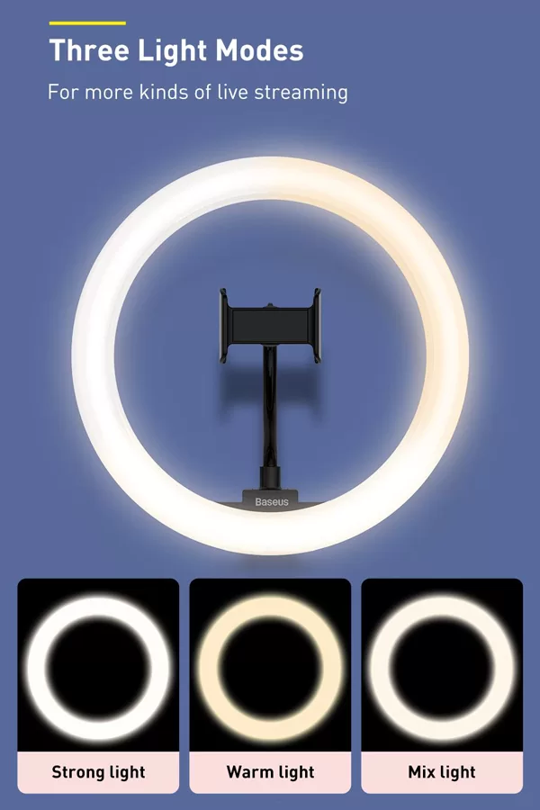 BASEUS φωτιστικό δαχτυλίδι LED CRZB12-B01, 12", χωρίς τρίποδα, μαύρο 4 BASEUS φωτιστικό δαχτυλίδι LED CRZB12-B01, 12", χωρίς τρίποδα, μαύρο - Image 2