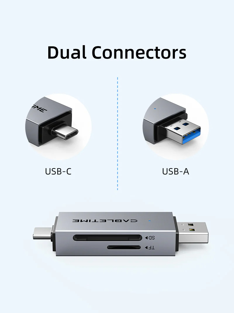CABLETIME card reader CT-ACSD3-AG, SD/micro SD, USB/USB-C, 5Gbps, γκρι 6 CABLETIME card reader CT-ACSD3-AG, SD/micro SD, USB/USB-C, 5Gbps, γκρι - Image 4