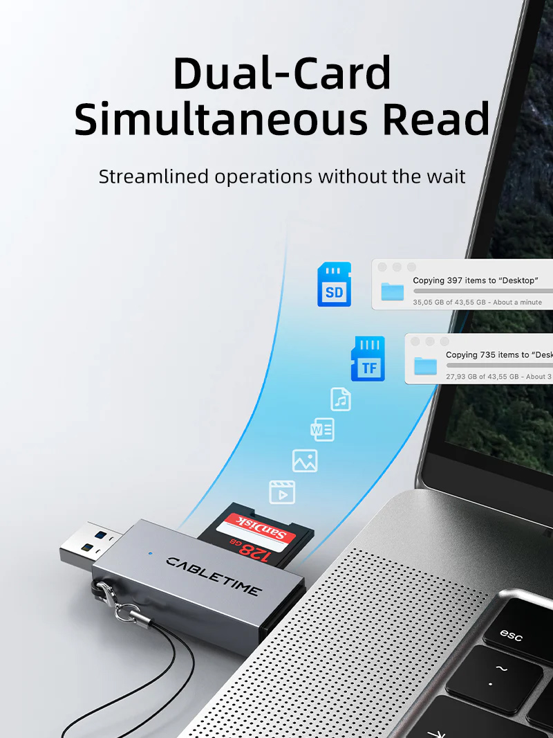CABLETIME card reader CT-ACSD3-AG, SD/micro SD, USB/USB-C, 5Gbps, γκρι 8 CABLETIME card reader CT-ACSD3-AG, SD/micro SD, USB/USB-C, 5Gbps, γκρι - Image 6