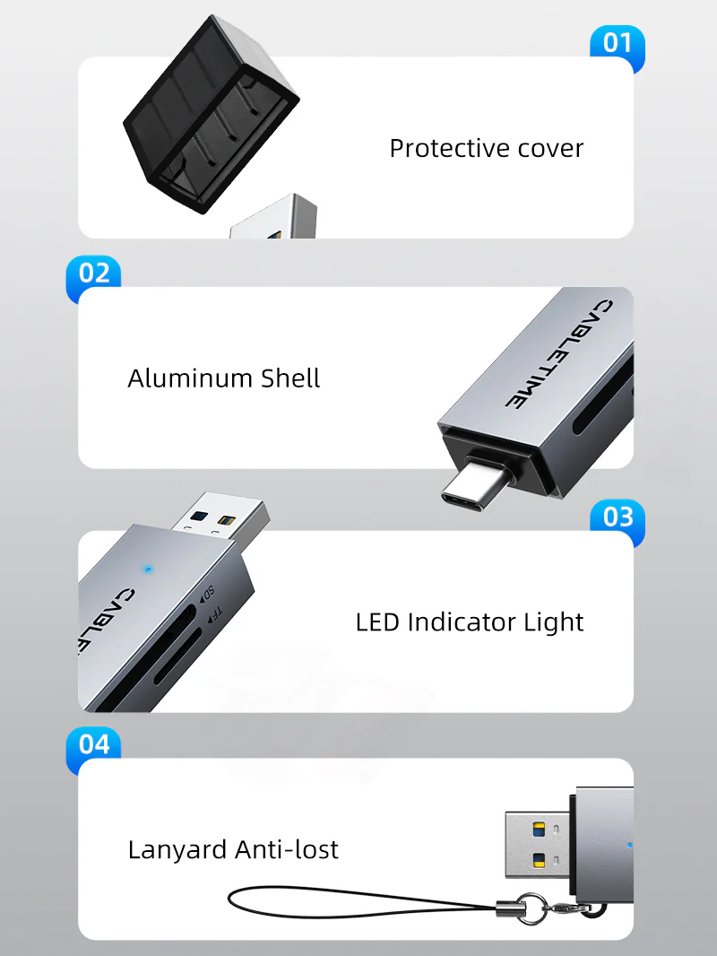 CABLETIME card reader CT-ACSD3-AG, SD/micro SD, USB/USB-C, 5Gbps, γκρι 10 CABLETIME card reader CT-ACSD3-AG, SD/micro SD, USB/USB-C, 5Gbps, γκρι - Image 8