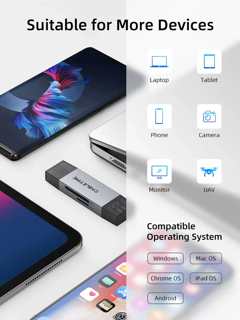 CABLETIME card reader CT-ACSD3-AG, SD/micro SD, USB/USB-C, 5Gbps, γκρι 12 CABLETIME card reader CT-ACSD3-AG, SD/micro SD, USB/USB-C, 5Gbps, γκρι - Image 10