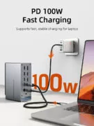 CABLETIME docking station CT-DK181-AG, 16 θυρών, USB-C σύνδεση, 100W PD, 1000Mbps, MST, γκρι 4