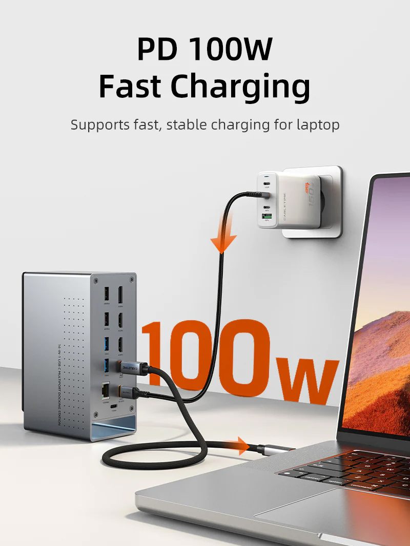 CABLETIME docking station CT-DK181-AG, 16 θυρών, USB-C σύνδεση, 100W PD, 1000Mbps, MST, γκρι 6 CABLETIME docking station CT-DK181-AG, 16 θυρών, USB-C σύνδεση, 100W PD, 1000Mbps, MST, γκρι - Image 4
