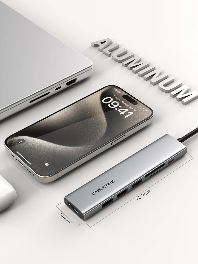 CABLETIME docking station CT-HBP2-AG7, 7 θυρών, USB-C, 4K, 100W, γκρι 9 CABLETIME docking station CT-HBP2-AG7, 7 θυρών, USB-C, 4K, 100W, γκρι - Image 7
