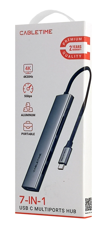 CABLETIME docking station CT-HBP2-AG7, 7 θυρών, USB-C, 4K, 100W, γκρι 11 CABLETIME docking station CT-HBP2-AG7, 7 θυρών, USB-C, 4K, 100W, γκρι - Image 9