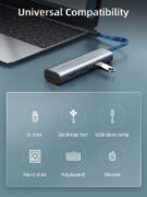 CABLETIME USB hub CT-HUBP4, 4x θυρών, 5Gbps, USB-C σύνδεση, γκρι 5