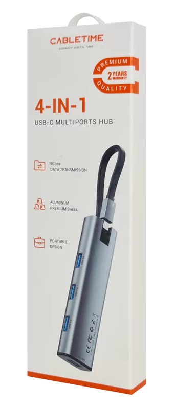 CABLETIME USB hub CT-HUBP4, 4x θυρών, 5Gbps, USB-C σύνδεση, γκρι 8 CABLETIME USB hub CT-HUBP4, 4x θυρών, 5Gbps, USB-C σύνδεση, γκρι - Image 6
