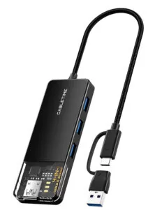 CABLETIME USB hub CT-HUBT3-PB, 4x θυρών, 5Gbps, USB/USB-C σύνδεση, μαύρο
