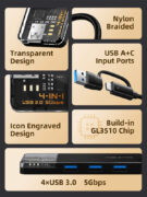 CABLETIME USB hub CT-HUBT3-PB, 4x θυρών, 5Gbps, USB/USB-C σύνδεση, μαύρο 11 CABLETIME USB hub CT-HUBT3-PB, 4x θυρών, 5Gbps, USB/USB-C σύνδεση, μαύρο 4
