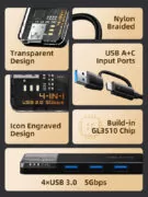 CABLETIME USB hub CT-HUBT3-PB, 4x θυρών, 5Gbps, USB/USB-C σύνδεση, μαύρο 11 CABLETIME USB hub CT-HUBT3-PB, 4x θυρών, 5Gbps, USB/USB-C σύνδεση, μαύρο 4