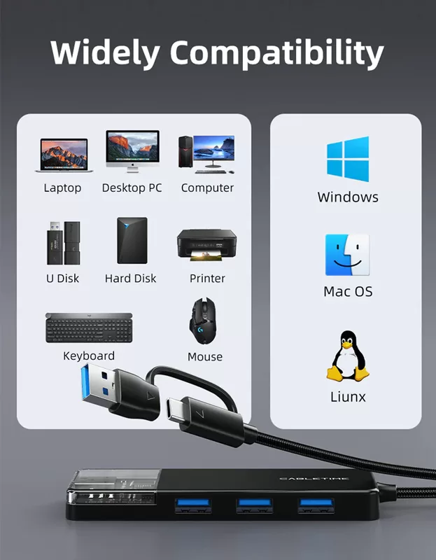 CABLETIME USB hub CT-HUBT3-PB, 4x θυρών, 5Gbps, USB/USB-C σύνδεση, μαύρο 7 CABLETIME USB hub CT-HUBT3-PB, 4x θυρών, 5Gbps, USB/USB-C σύνδεση, μαύρο - Image 5