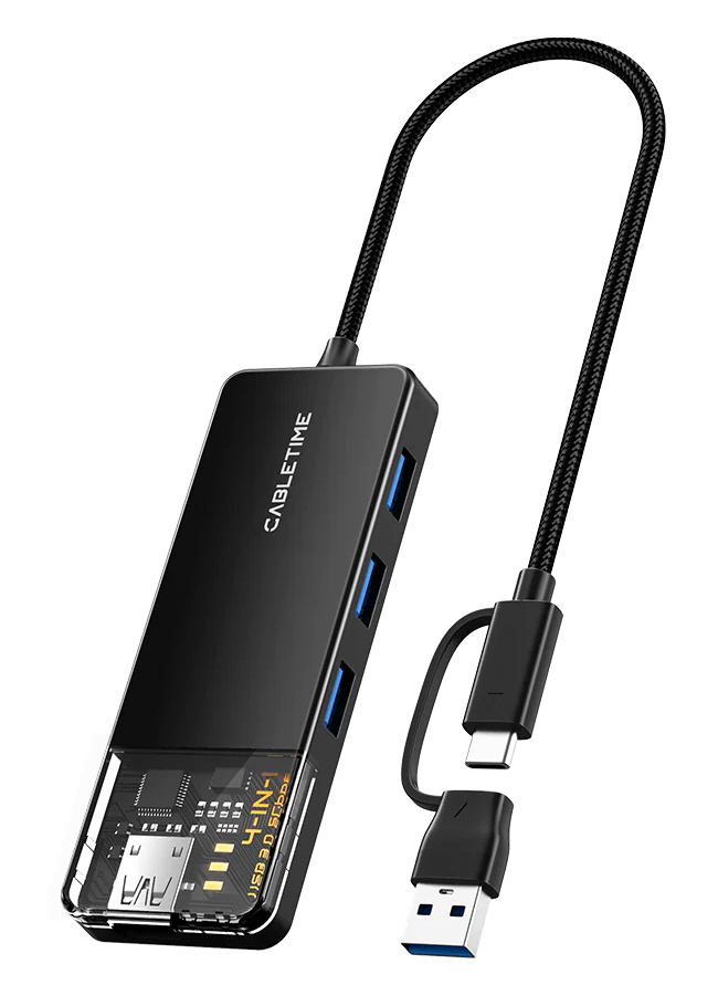 CABLETIME USB hub CT-HUBT3-PB, 4x θυρών, 5Gbps, USB/USB-C σύνδεση, μαύρο 3 CABLETIME USB hub CT-HUBT3-PB, 4x θυρών, 5Gbps, USB/USB-C σύνδεση, μαύρο