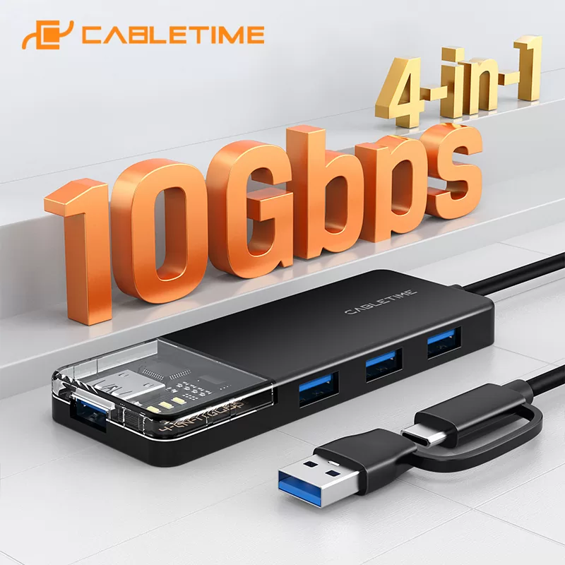 CABLETIME USB hub CT-HUBT5-PB, 4x θυρών, 10Gbps, USB/USB-C σύνδεση, μαύρο 5 CABLETIME USB hub CT-HUBT5-PB, 4x θυρών, 10Gbps, USB/USB-C σύνδεση, μαύρο - Image 3
