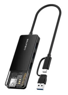 CABLETIME USB hub CT-HUBT5-PB, 4x θυρών, 10Gbps, USB/USB-C σύνδεση, μαύρο
