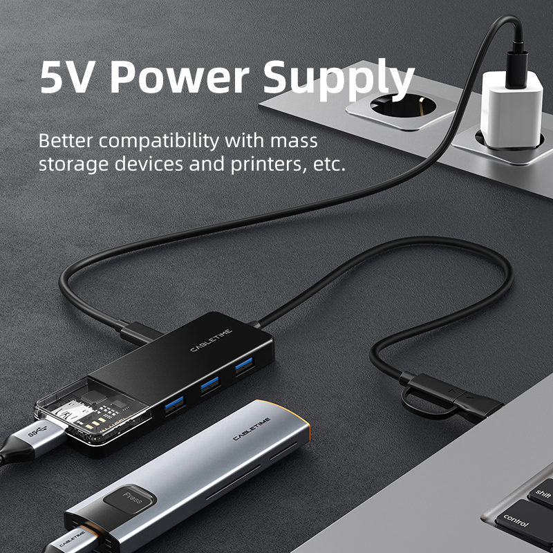 CABLETIME USB hub CT-HUBT5-PB, 4x θυρών, 10Gbps, USB/USB-C σύνδεση, μαύρο 8 CABLETIME USB hub CT-HUBT5-PB, 4x θυρών, 10Gbps, USB/USB-C σύνδεση, μαύρο - Image 6