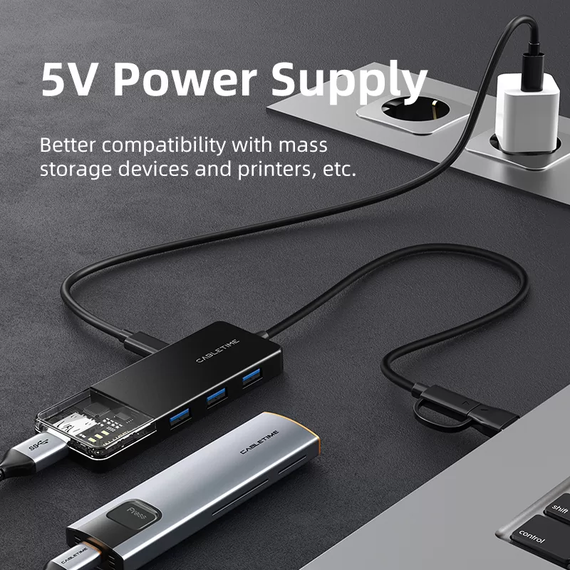 CABLETIME USB hub CT-HUBT5-PB, 4x θυρών, 10Gbps, USB/USB-C σύνδεση, μαύρο 8 CABLETIME USB hub CT-HUBT5-PB, 4x θυρών, 10Gbps, USB/USB-C σύνδεση, μαύρο - Image 6