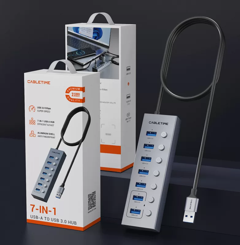 CABLETIME USB hub CT-HUBU7-AG, 7x θυρών, 5Gbps, USB σύνδεση, 1m, γκρι 5 CABLETIME USB hub CT-HUBU7-AG, 7x θυρών, 5Gbps, USB σύνδεση, 1m, γκρι - Image 3