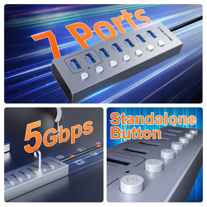 CABLETIME USB hub CT-HUBU7-AG, 7x θυρών, 5Gbps, USB σύνδεση, 1m, γκρι 6 CABLETIME USB hub CT-HUBU7-AG, 7x θυρών, 5Gbps, USB σύνδεση, 1m, γκρι - Image 4