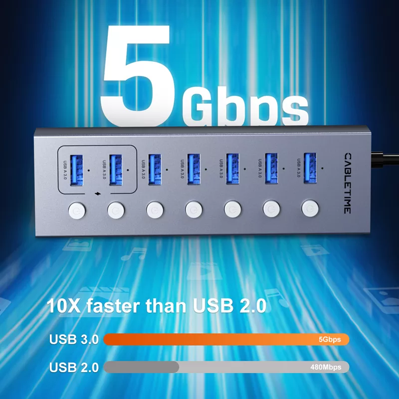 CABLETIME USB hub CT-HUBU7-AG, 7x θυρών, 5Gbps, USB σύνδεση, 1m, γκρι 7 CABLETIME USB hub CT-HUBU7-AG, 7x θυρών, 5Gbps, USB σύνδεση, 1m, γκρι - Image 5