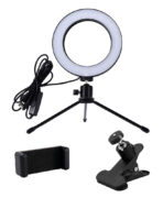 CABLETIME φωτιστικό δαχτυλίδι LED CT-LRL6-PB με μίνι τρίποδα & σφιγκτήρα, βάση smartphone, Φ16cm 1
