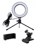CABLETIME φωτιστικό δαχτυλίδι LED CT-LRL6-PB με μίνι τρίποδα & σφιγκτήρα, βάση smartphone, Φ16cm