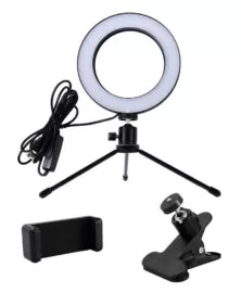 CABLETIME φωτιστικό δαχτυλίδι LED CT-LRL6-PB με μίνι τρίποδα & σφιγκτήρα, βάση smartphone, Φ16cm
