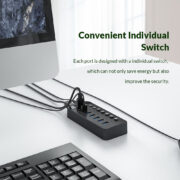 ORICO USB hub CT2U3-7AB με διακόπτες, 7x θυρών, USB 3.0, 5Gbps, USB σύνδεση, μαύρο 2