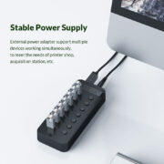 ORICO USB hub CT2U3-7AB με διακόπτες, 7x θυρών, USB 3.0, 5Gbps, USB σύνδεση, μαύρο 4