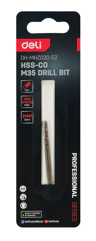 DELI σετ τρυπάνια DH-MHZ020-E2 για μέταλλο, M35 HSS 5% κοβαλτίου, DIN 388, 2x49mm, κυλινδρικό, 2τμχ 5 DELI σετ τρυπάνια DH-MHZ020-E2 για μέταλλο, M35 HSS 5% κοβαλτίου, DIN 388, 2x49mm, κυλινδρικό, 2τμχ - Image 3