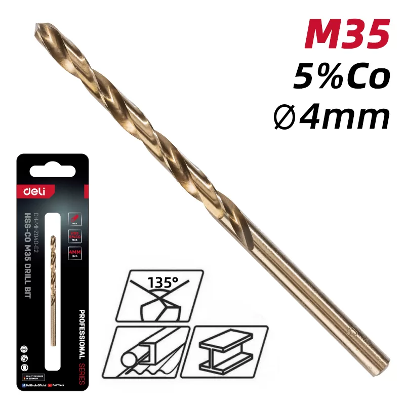 DELI τρυπάνι DH-MHZ040-E2 για μέταλλο, M35 HSS 5% κοβαλτίου, DIN 388, 4x75mm, κυλινδρικό 4 DELI τρυπάνι DH-MHZ040-E2 για μέταλλο, M35 HSS 5% κοβαλτίου, DIN 388, 4x75mm, κυλινδρικό - Image 2