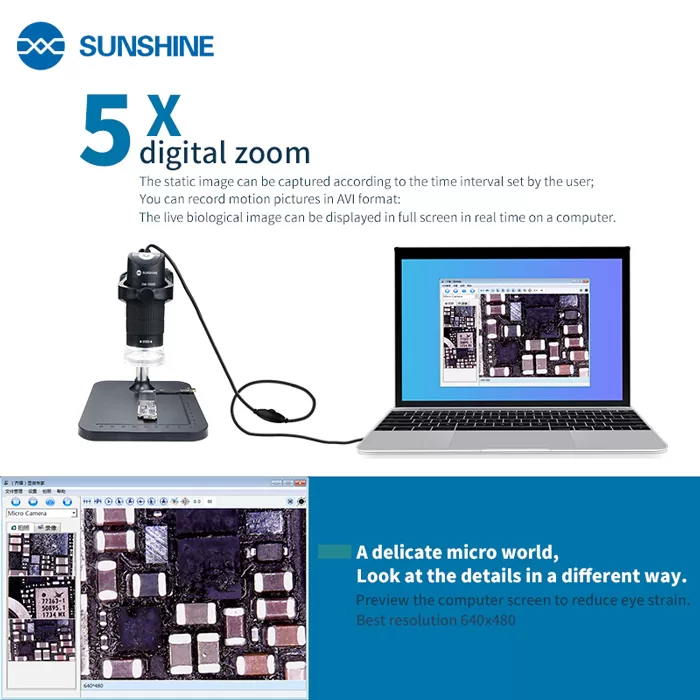 SUNSHINE ψηφιακό μικροσκόπιο DM-1000S, 50x-1000x, USB, LED 9 SUNSHINE ψηφιακό μικροσκόπιο DM-1000S, 50x-1000x, USB, LED - Image 7