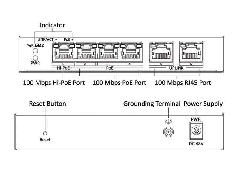 HIKVISION Managed switch DS-3E1106HP-EI, 4x PoE & 2x RJ45 ports, 100Mbps 4 HIKVISION Managed switch DS-3E1106HP-EI, 4x PoE & 2x RJ45 ports, 100Mbps - Image 2